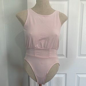 Vintage 1980s leotard one piece bodysuit high cut pink women’s size S